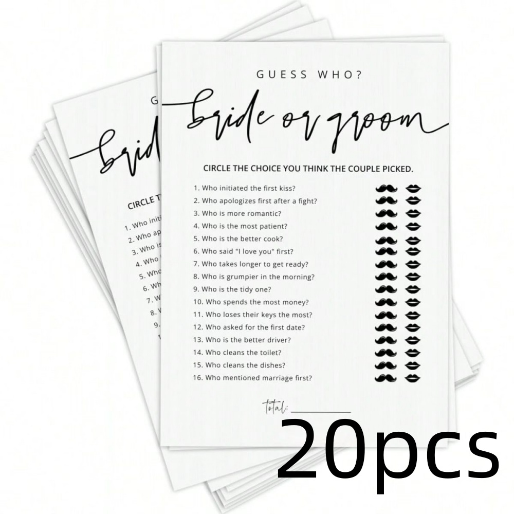 Party Games Bridal Shower - 20 Cartas de Jogo para Casamento